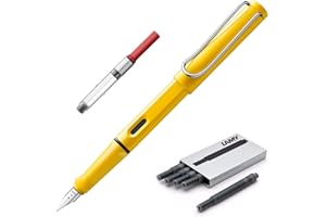 BOXITI Lamy Safari | Yellow | Fine Nib | 5 Black Ink Cartridges, Z28 Converter and Wipe