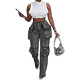 Women's Stretch Cargo Jeans with Multi Pockets, Novelty Fashion Y2K Denim Pants