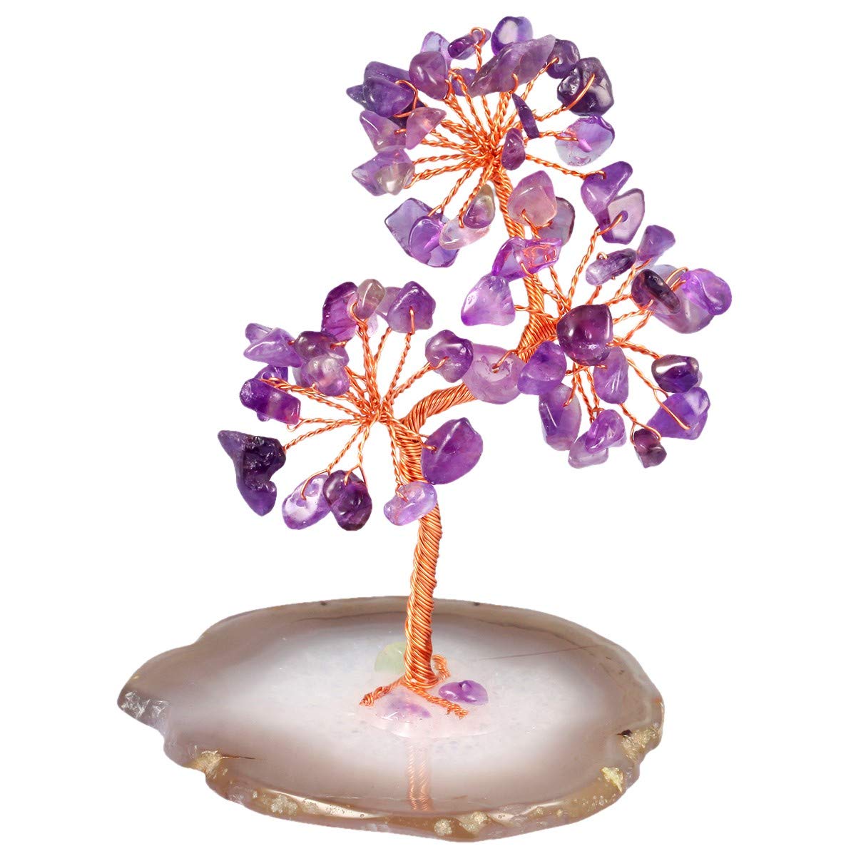 KYEYGWO Handmade Amethyst Crystal Money Tree for Good Luck Wealth Health, Figurine Bonsai on Natural Agate Slab 3.1"-3.9" High