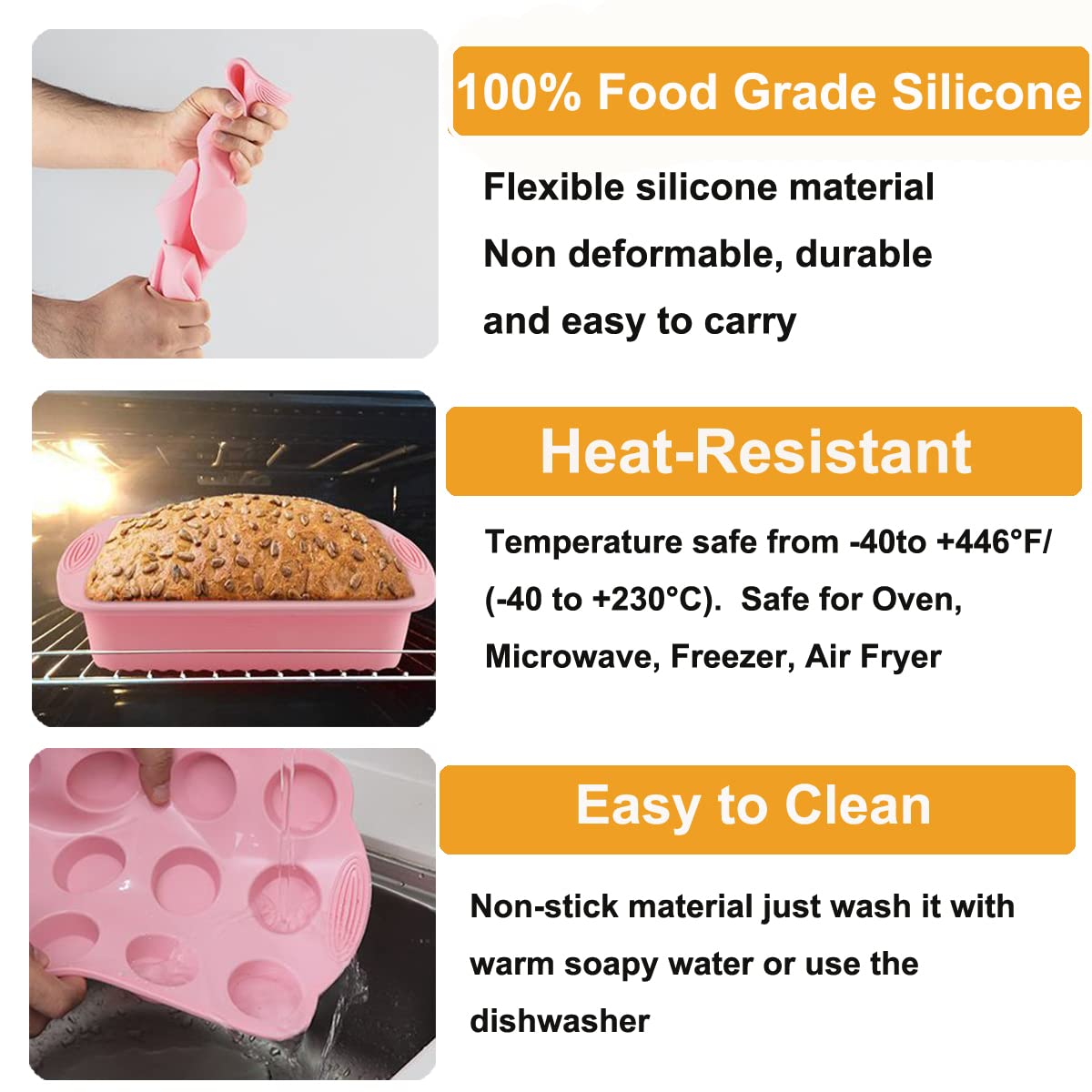 Acidea Nonstick Silicone Bakeware Set, 7pcs Baking Cake Pan, Economical BPA Free Heat Resistant Bakeware Suppliers Tools Kit with Silicone Brush for DIY Loaf Bread Cheesecake Pizza Cupcake Muffin