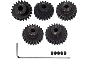 AMOGOT Metal Steel M1 Pinion Gear Sets 21T 22T 23T 24T 25T 5mm Shaft Motor Gears with Hex Key for 1/10 RC Brushless Brush Motor