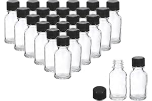 PATIKIL 0.5oz(15ml) Glass Sample Bottles, 24Pcs Round Bottle Dispensing Bottles with Black Poly Cone Cap for Reagent Liquids,