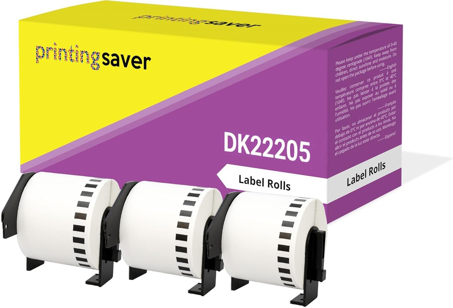 Printing Saver 3 DK-22205 Continuous White Address Labels Compatible with P-Touch QL-500 550 710W 720NW 810W 820NWB 1110NWB Brother Label Printers (62mm x 30.48m)