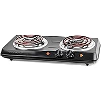 Ovente Electric Double Coil Burner 5.7 & 6 Inch Hot Plate Cooktop with Dual 5 Level Temperature Control & Easy Clean…
