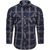 ceauros Men's Plaid Long Sleeve Shirt Casual Button Down Shirts Regular Fit Work Shirt Jacket with Pockets