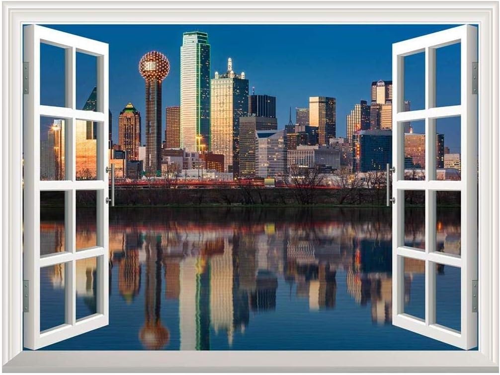 wall26 Removable Wall Sticker/Wall Mural - Dallas Skyline Reflected in Trinity River at Sunset | Creative Window View Home Decor/Wall Decor - 36"x48"