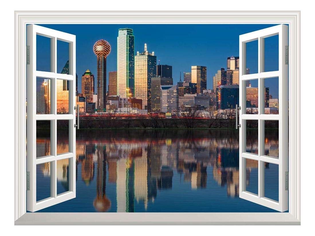 wall26 Removable Wall Sticker/Wall Mural - Dallas Skyline Reflected in Trinity River at Sunset | Creative Window View Home Decor/Wall Decor - 36"x48"