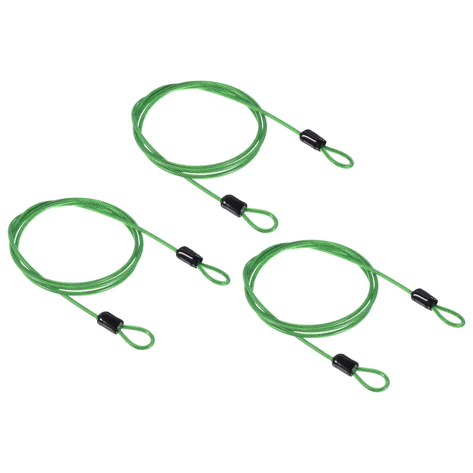 PATIKIL Security Cable 2.5mm x 1m/3.3ft, 3 Pack Coated Luggage Lock Wire Rope with Double Loop, Clear Green