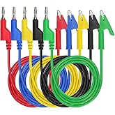 Sumnacon Multimeter Banana Plug to Crocodile Alligator Clip Test Probe, 5PCS 4mm Stackable Colorful Silicone Banana Plug to Alligator Clip Test Probe Lead Wire Cable 1M