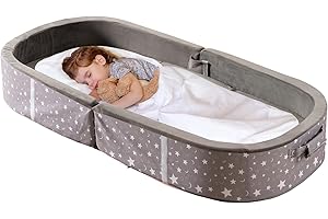BYBYME Portable Waterproof Crib Floor Bed Toddler Travel Bed with Mattress, Washable Fitted Sheet Foldable Travel Cot Grandpa Grandma, Charcoal