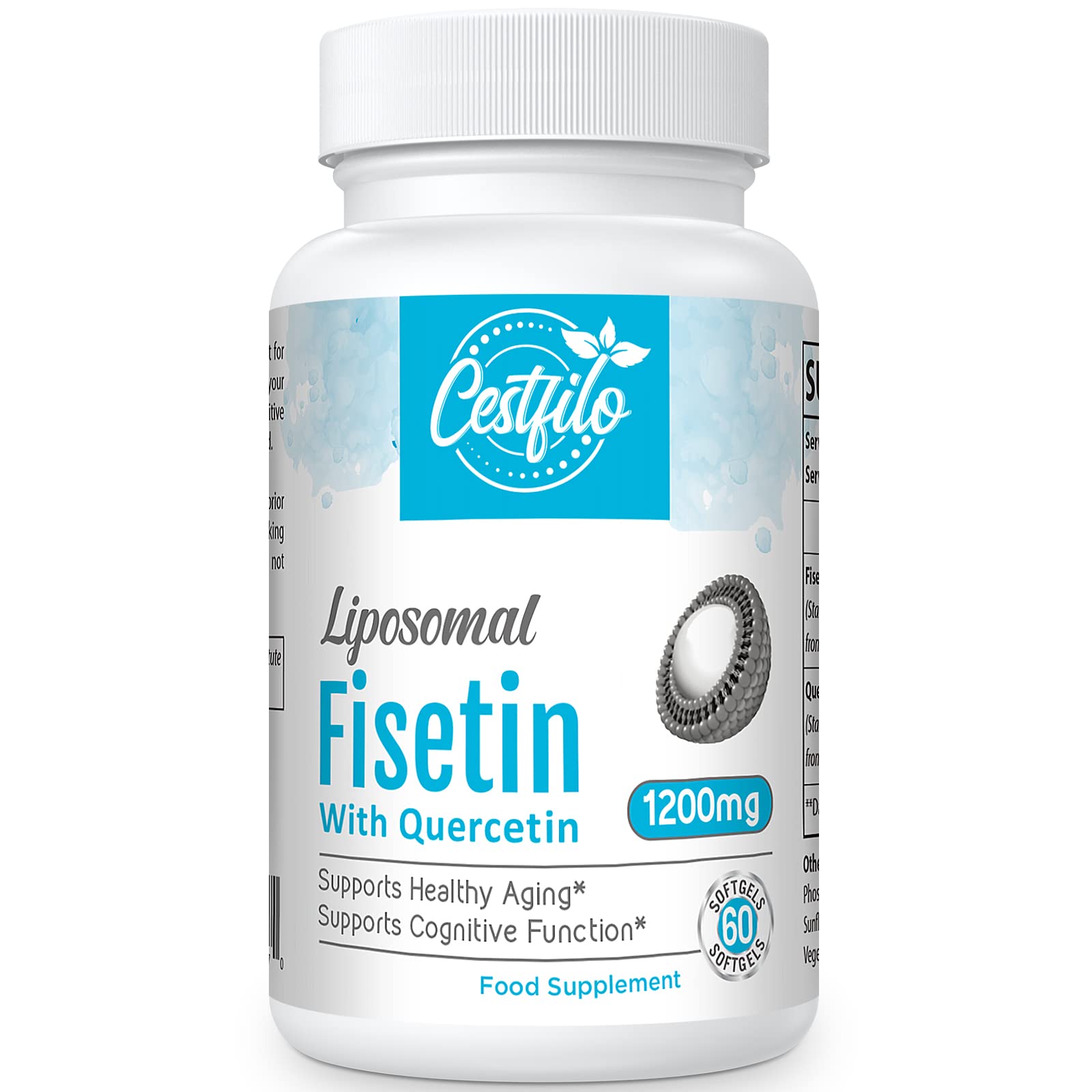 Liposomal Fisetin with Quercetin 1200mg | 98% Pure Fisetin | Patented Formula for Enhanced Absorption & Availability | High Strength Flavonol Complex | 60 Count (Pack of 1)