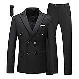 MOGU Mens Double Breasted Suit 2 Piece Slim Fit