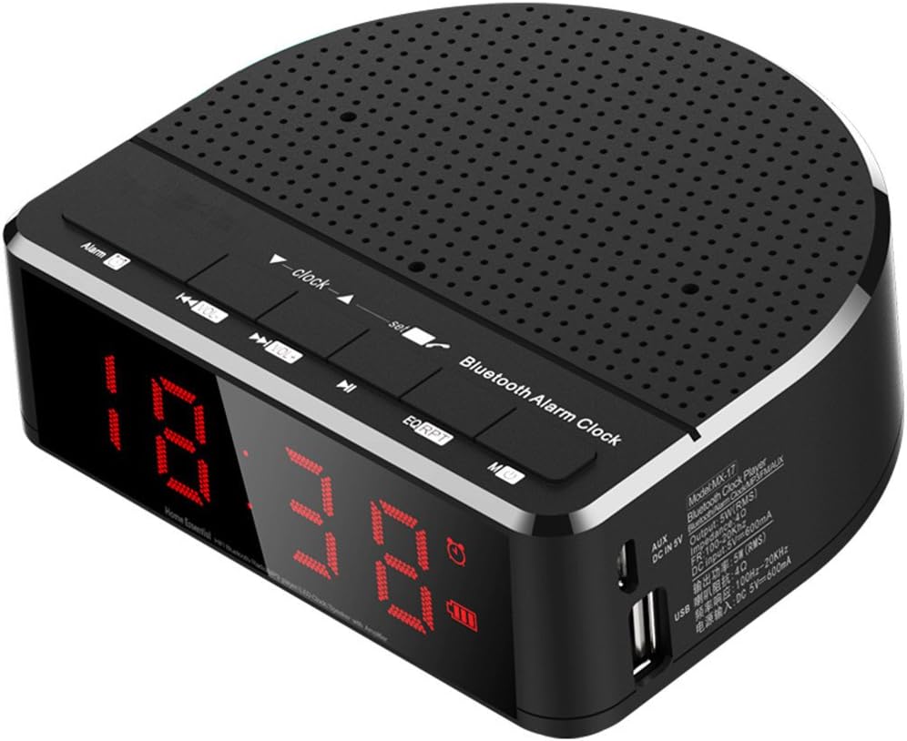 Callany Digital Alarm Clock Radio with Bluetooth Speaker,Red Digit Display with 2 Dimmer,FM Radio, AUX-in,USB Port Bedside led Alarm Clock.