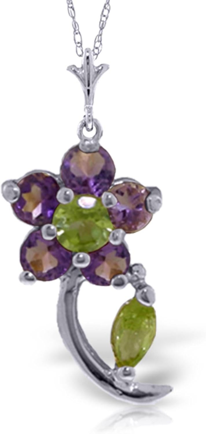 ALARRI 0.87 Carat 14K Solid White Gold Love Heals Amethyst Peridot Necklace with 20 Inch Chain Length