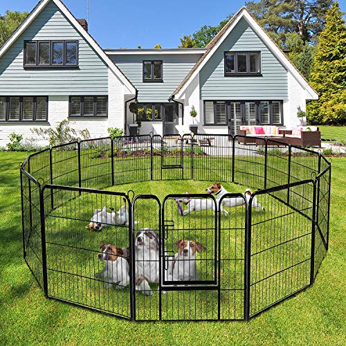 Giantex 48inch Dog Playpen with Door, 16/8 Panel Pet Playpen for Large