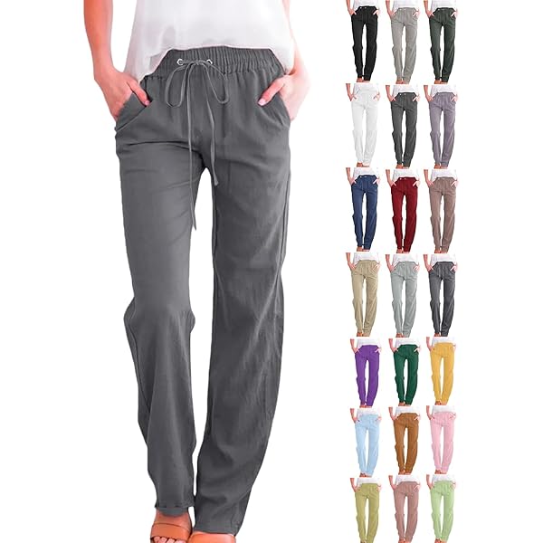 Amazon.com: Weinexra Womens Cotton Linen Pants Drawstring Wide Leg