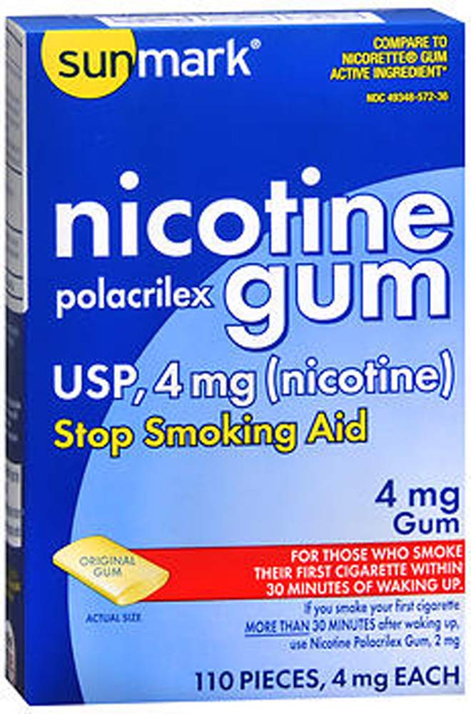 Sunmark Nicotine Polacrilex Gum 4 mg Original - 110 ct, Pack of 3
