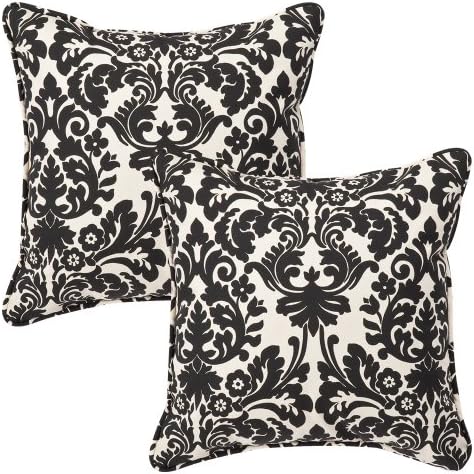 Pillow Perfect Decorative Black/Beige Damask Toss Pillows Square 2-Pack
