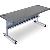 OEF Furnishings OEFBPFT2472-20 Commercial-Grade Premium Industrial Nesting Flip-Top Blow-Molded Training Table with Steel Frame and a 1.75" Thick Surface (24" &times; 72", Charcoal Slate Top)
