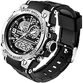 PINIDOUS Men's Watches for Men Sports Outdoor Waterproof Military Watch Analog Digital Display Tactics Watch with LED Alarm Stopwatch Hourly Chime Multi-Function Wrist Watches