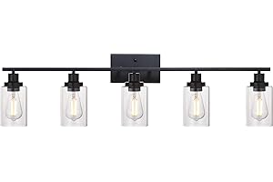 MELUCEE 40 Inches Length 5-Light Bathroom Vanity Light Fixtures Black Industrial Wall Sconce Lighting with Clear Glass Shade for Living Room Bedroom Hallway Kitchen (Patent No.: US D963914 S)