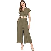 London Times womens Women's Wide-leg V-neck Jumpsuit - Textured Belt - Versatile Jumpsuit