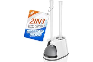 Toilet Plunger and Brush Set, Bowl Brush and Heavy Duty Toilet Brush with Ventilated Holder, 2-in-1 Toilet Brush and Plunger 