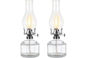 DNRVK 2 Pack Large Oil Lamp Vintage Glass Kerosene Lamp Antique Black Oil Lamps for Indoor Use Emergency Lighting Rustic Hurricane Lamp Clear Chamber Oil Lantern 12.5 Inch