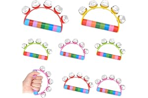 Bouiexye 8 Pcs Christmas Hand Bells for Kids Wooden Sleigh Bells with Red Handle for Classroom Christmas Party School Band Pe