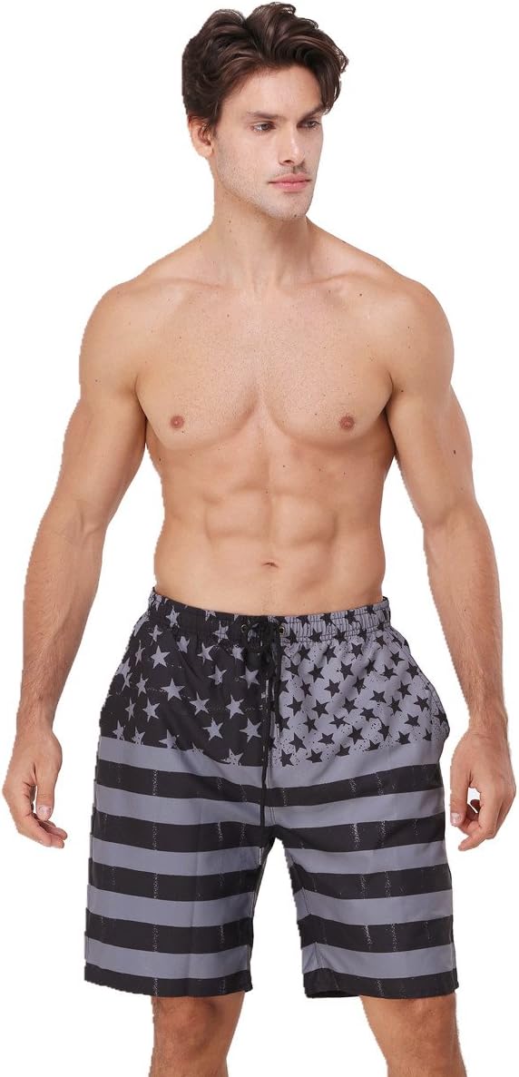 youvimi Men Quick Dry Stripe Swim Trunks Mesh Lining Beach Shorts