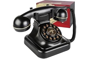 Sangyn Retro Landline Telephone with Ringer Control, Redial, Vintage Corded Desk Dial Phone Old Fashioned Landline Phones for Home House, Black