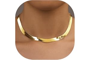 WomenGifts 14K Gold Silver Plated Herringbone Necklace for Women – Dainty Snake Chain Choker, Trendy Simple Long Layered Jewelry Non Tarnish, 14-18 Inch Thin & Chunky Options, Gift for Her
