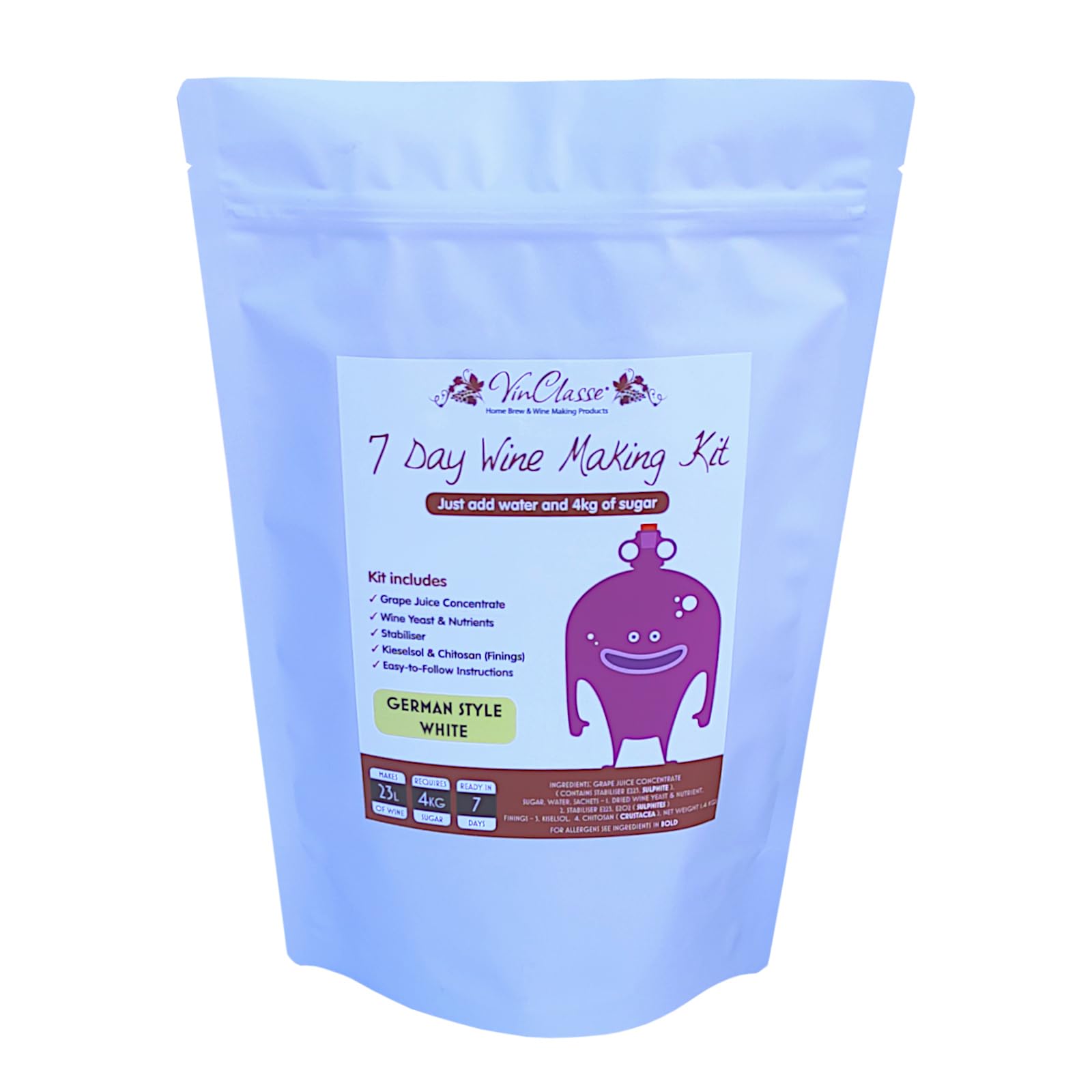 VinClasse German Style White Wine 7 Day (Sugar Required) Ingredient Kit for 30 Bottles