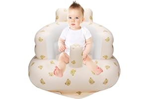 CACSPS Inflatable Baby Seat for Babies 3 Months & Up,Baby Support Seat Summer Toddler Chair for Sitting Up,Baby Shower Chair Floor Seater with Built in Air Pump (Bear Head)
