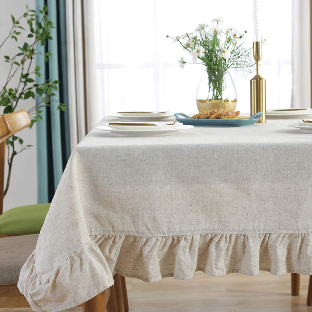 Photo 1 of AMZALI Cotton Linen Tablecloth Flounces Fabric Dust-Proof Table Cover for Kitchen Dinner Picnic Table Cloth Tabletop Buffet Home Decoration (Rectangle/Oblong, 55 x 102 Inch, Linen)