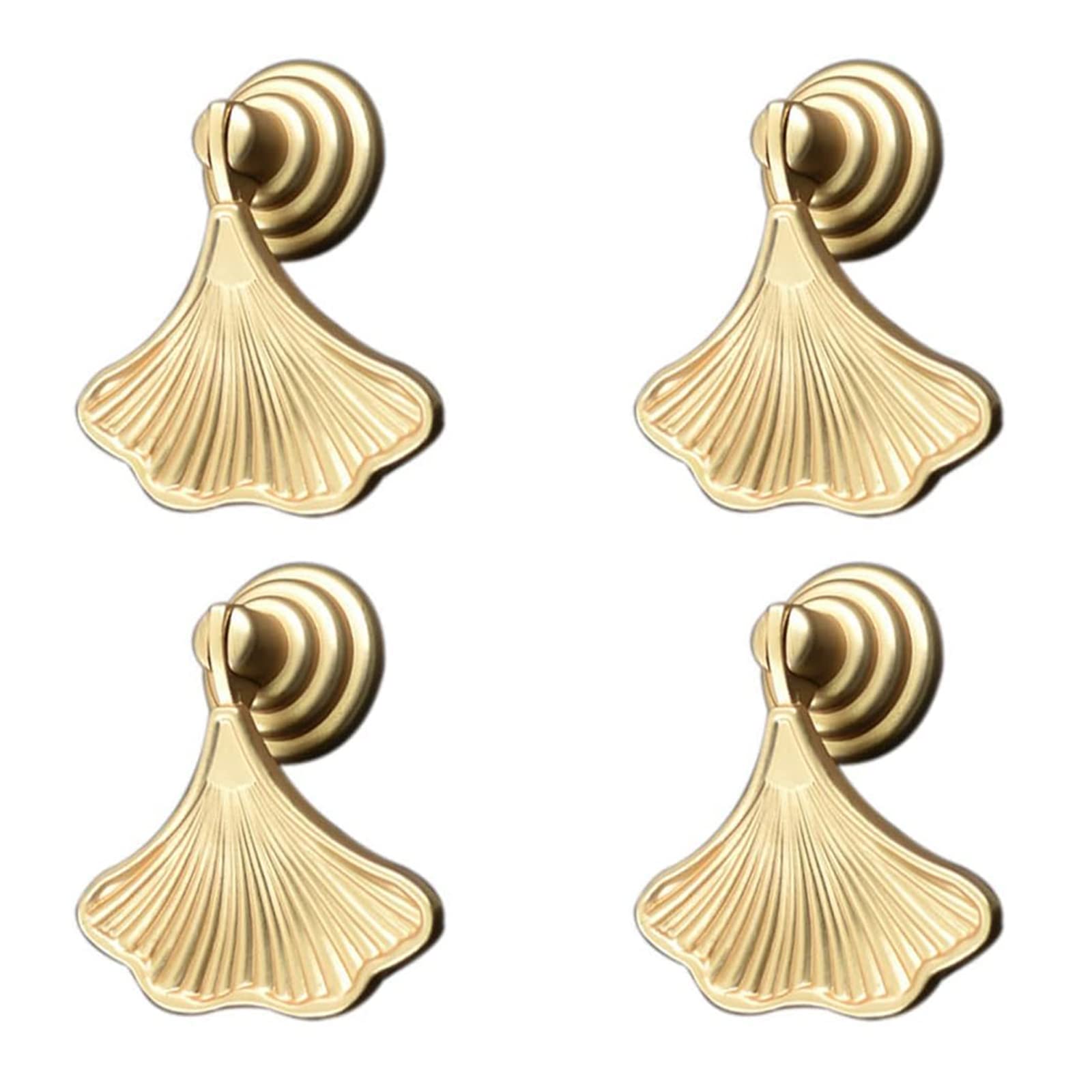MOROBOR Ginkgo Leaf Shape Knob Handles, 4pcs Golden Drop Pendant Pull Handle,Hardware Drawer Single Hole Handle for Wardrobe Cupboard Closets Cupboard — image 1