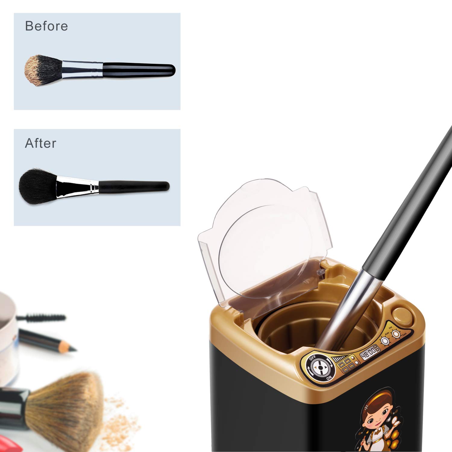 Makeup Washing Machine Mini Automatic Makeup Brush Cleaner Device, Deep Cleaning Machine for Sponge and Powder Puff Mini Toy (Black and Golden): Beauty