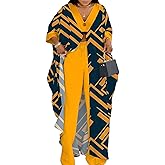 LROSEY Spring African 2 Piece Outfits Caftans for Women Floral V Neck Long Cardigan Cover Up Wide Leg Pants Sets Plus Size
