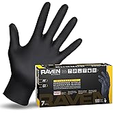 Raven Powder Free Nitrile Disposable Gloves 7 Mil - XL Latex Free, Chemical + Puncture Resistant, Textured Grip, Single Use for Automotive, Industrial, Janitorial, MRO, Food Service 66519