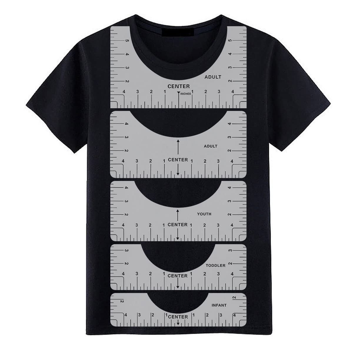 Jagowa 5 Pcs T-Shirt Ruler Guide Alignment Tool - Transparent PVC Round Neck Calibration Sewing Guide