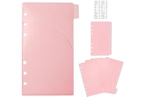 NatSumeBasics 12 A6 Cash Stuffing Envelopes 2 Layer Pink A6 Binder Pocket Dividers with Tab Sticker for 6 Rings Budgeting Pla