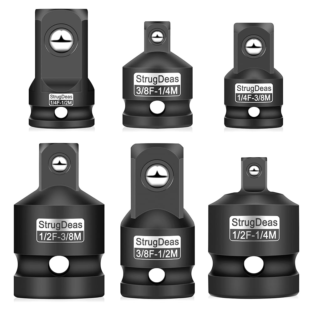Photo 1 of StrugDeas 6 Piece impact Socket Adapter and Reducer Set, 1/4", 3/8", 1/2" Chrome Vanadium Steel impact Ratchet/Socket Extension/Conversion Kit for automotive maintenance and construction engineering
