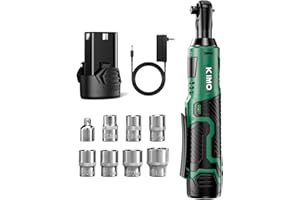 K I M O. KIMO Cordless Electric Ratchet Wrench Set, 40Ft-lbs, 400RPM, 12V Cordless Ratchet Wrench 3/8" w/ 60-Min Charger, 7Sockets, 1/4" Adapter, Forward/Reverse Switch, 2.0Ah Battery, Variable Speed Trigger