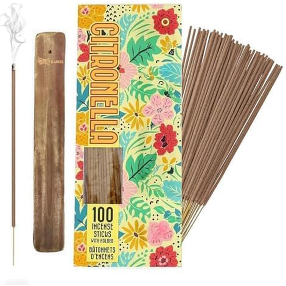 100 x Citronella Incense Sticks With Holder Large Insect Mosquito & Bugs Repellent Sticks,Use for Home Office and Burner Outdoor Living Range Garden Patio Camping and More By VR Angel