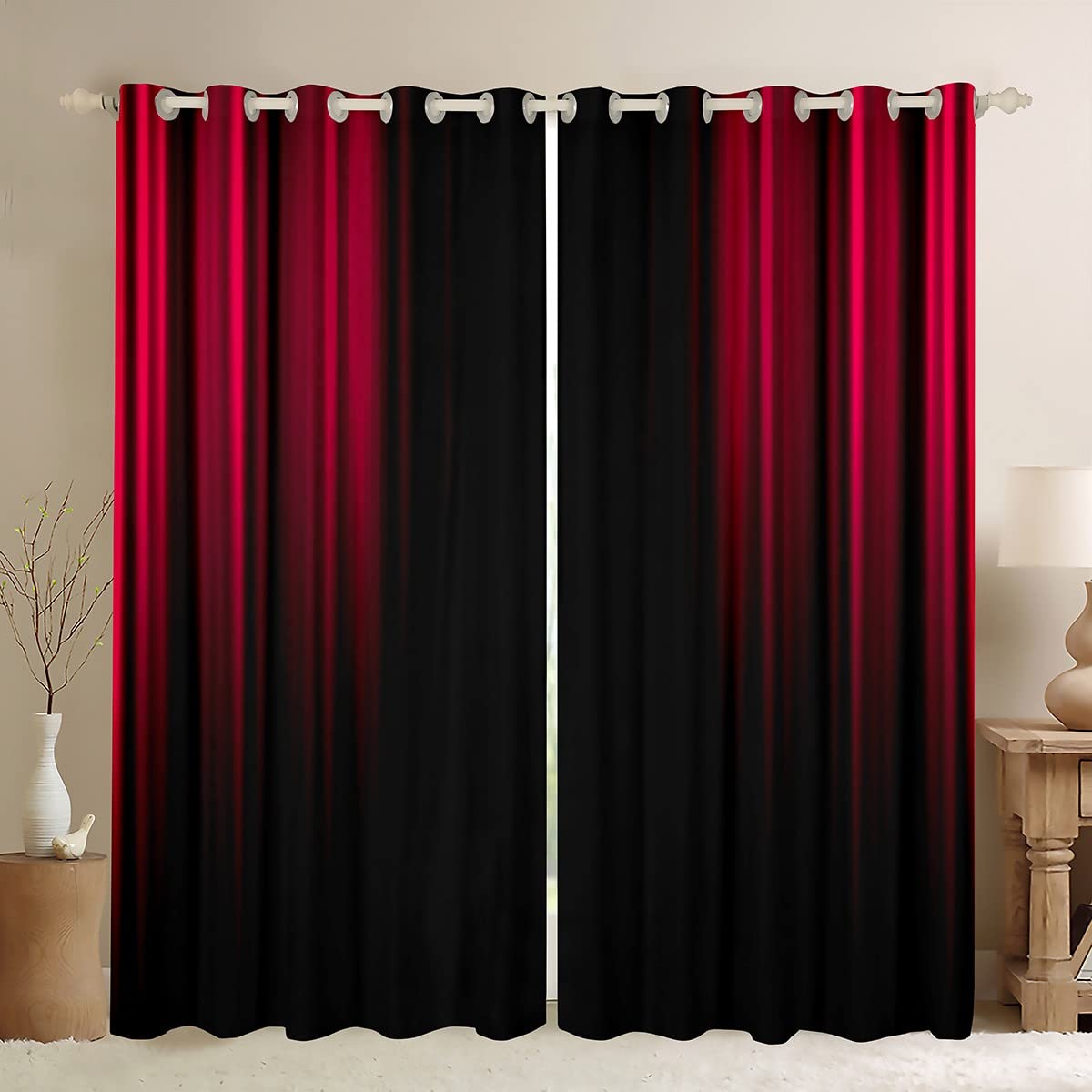 Abstract Ombre Curtains Kids Girls Boys Teens Grape Wine Color and Black Window Curtains for Bedroom Living Room,Gradient Window Treatment W52*L90 Inch