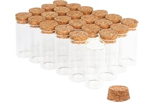 CADBIBE 24PCS 30ml Glass Test Tubes with Cork Stoppers, 30 x 60mm Liquid Sample Vial, Clear Flat Test Tubes for Bath Salt, Candy Storage, Scientific Experiments, Party Decoration and Plant Propagation