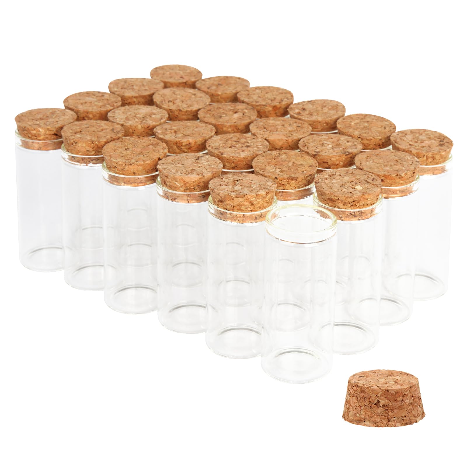 Photo 1 of 24PCS 30ml Glass Test Tubes with Cork Stoppers, 30 x 60mm Liquid Sample Vial, Clear Flat Test Tubes for Bath Salt, Candy Storage, Scientific Experiments, Party Decoration and Plant Propagation