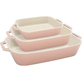 Staub Ceramic 3-pc Rectangular Baking Dish Set - Macaron Pastel Pink