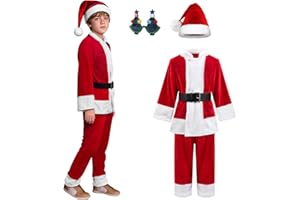 ADREIT Kids Christmas Santa Costume Suit Cosplay Deluxe Plush Claus Costume for Boys Girls Halloween Christmas Party Outfits