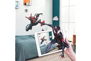 Wall Palz Marvel Miles Morales Wall Decal - Marvel Wall Decals with 3D Augmented Reality Interaction - 28" Spider-Man Miles Morales Bedroom Wall Decor